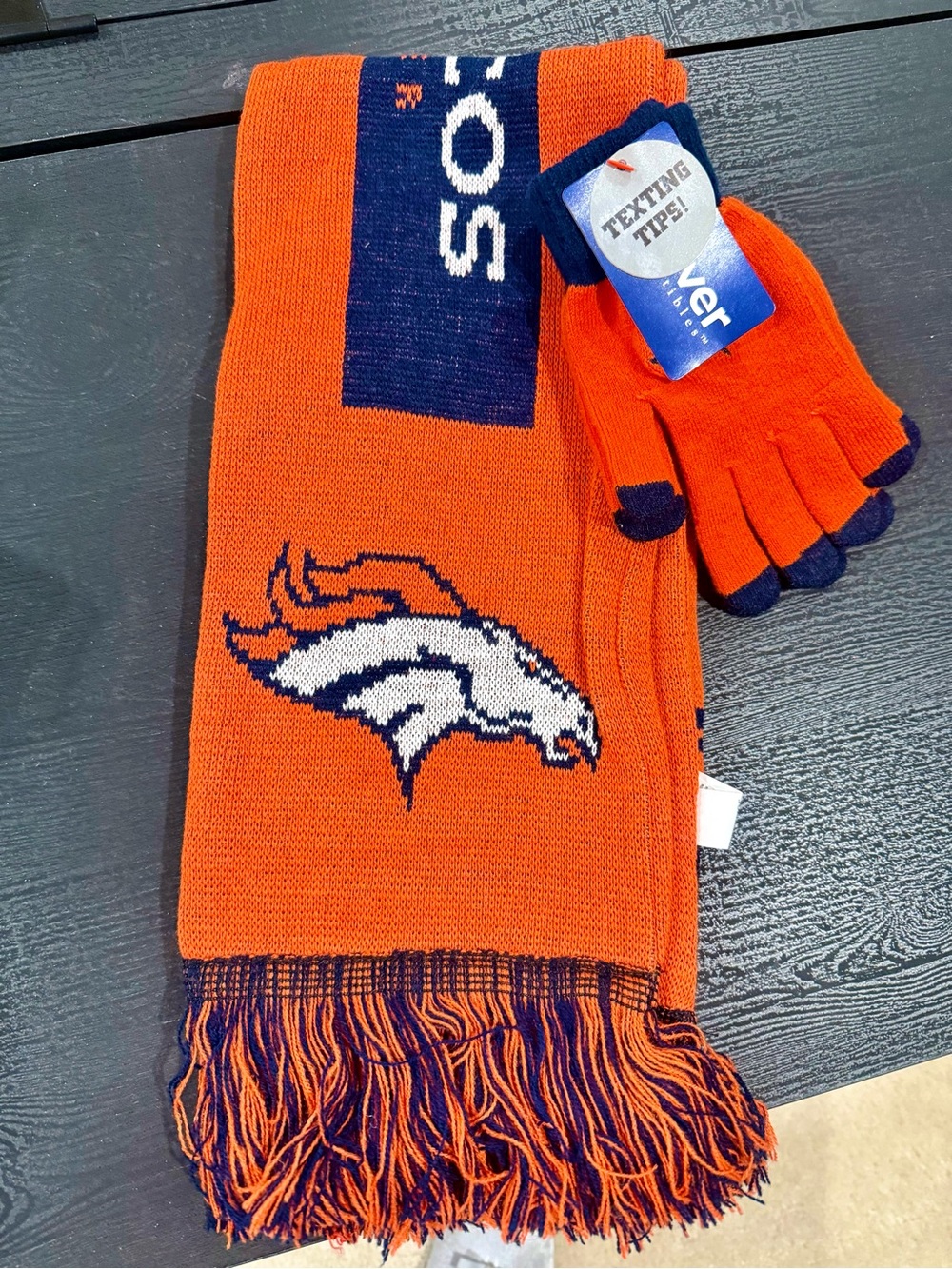 Forever Collectibles Orange and Navy Knit Scarf with Matching Gloves